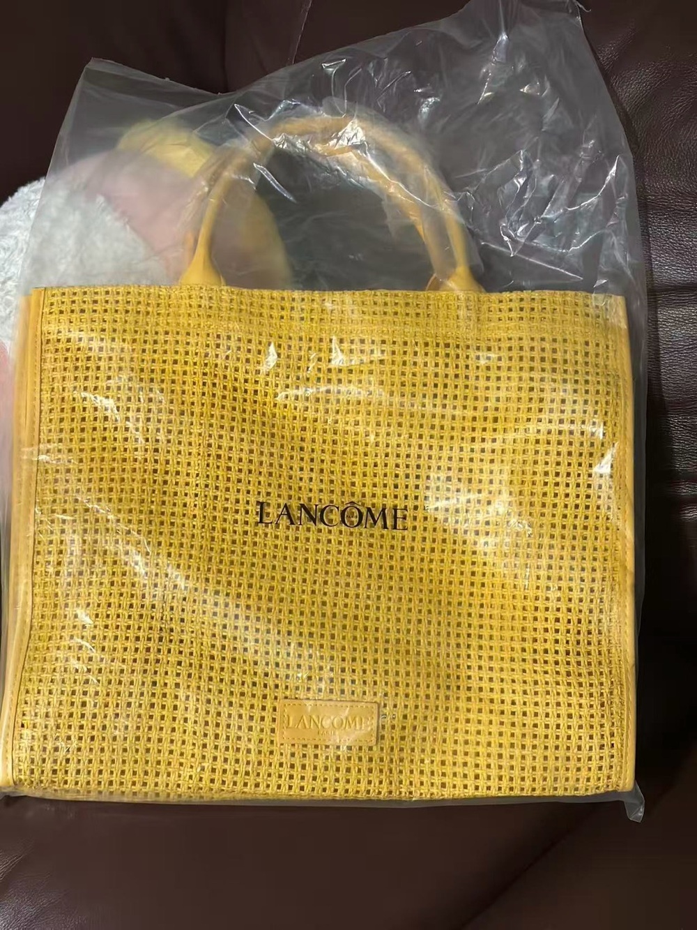 Lancome Yellow Woven Tote
